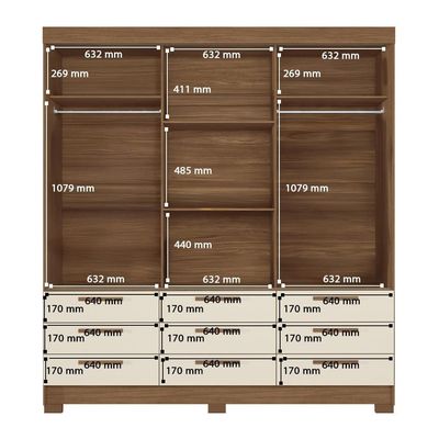 Guarda-Roupa Casal Santos Andirá Morretes com 3 Portas de Correr, 9 Gavetas e 4 Prateleiras 194,4cm de largura Jatobá com Areia