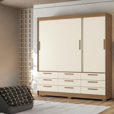 Guarda-Roupa Casal Santos Andirá Morretes com 3 Portas de Correr, 9 Gavetas e 4 Prateleiras 194,4cm de largura Jatobá com Areia