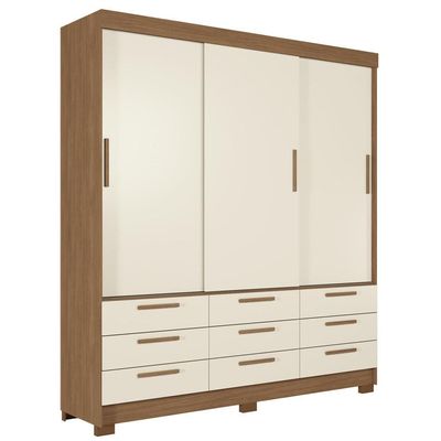 Guarda-Roupa Casal Santos Andirá Morretes com 3 Portas de Correr, 9 Gavetas e 4 Prateleiras 194,4cm de largura Jatobá com Areia