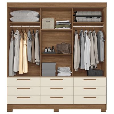Guarda-Roupa Casal Santos Andirá Morretes com 3 Portas de Correr, 9 Gavetas e 4 Prateleiras 194,4cm de largura Jatobá com Areia
