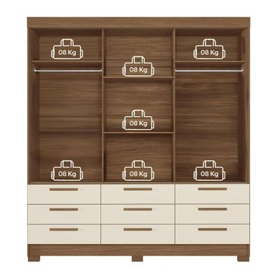 Guarda-Roupa Casal Santos Andirá Morretes com 3 Portas de Correr, 9 Gavetas e 4 Prateleiras 194,4cm de largura Jatobá com Areia