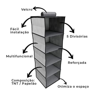 Organizador De Sapatos Com Cabideiro E 5 Prateleiras Para Armario Closet Ou Guarda Roupa Estrutura Resistente E Compacta