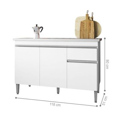 Balcão De Cozinha 2 Portas Oxford Branco