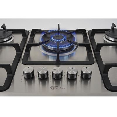 Cooktop 5 Bocas Fischer Infinity Trempe De Ferro Tripla Chama à Gás Mesa Inox Bivolt