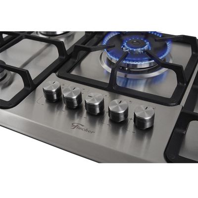 Cooktop 5 Bocas Fischer Infinity Trempe De Ferro Tripla Chama à Gás Mesa Inox Bivolt