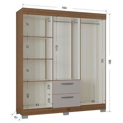 Guarda Roupa Casal Tóquio 6 Portas Castanho Off White - Poquema