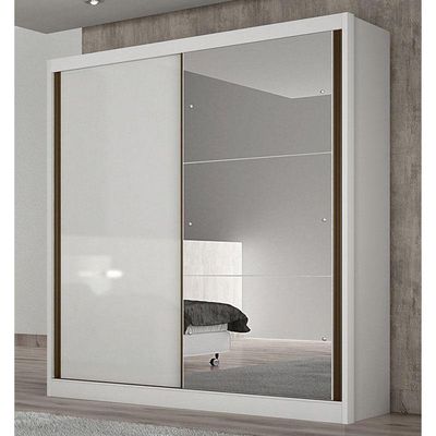 Guarda Roupa Solteiro Ambiente Dante 2 Portas Neve Com Espelho – Novo Horizonte