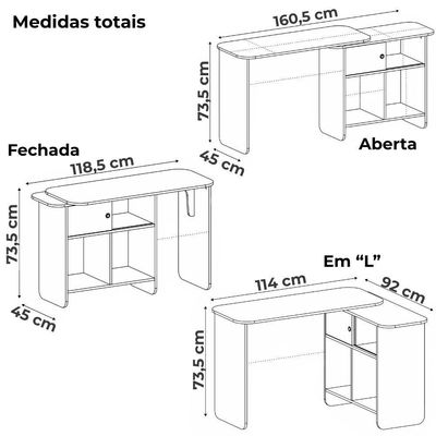 Mesa Escrivaninha Giratoria 3 Em 1 Cinamomo Off White Arly