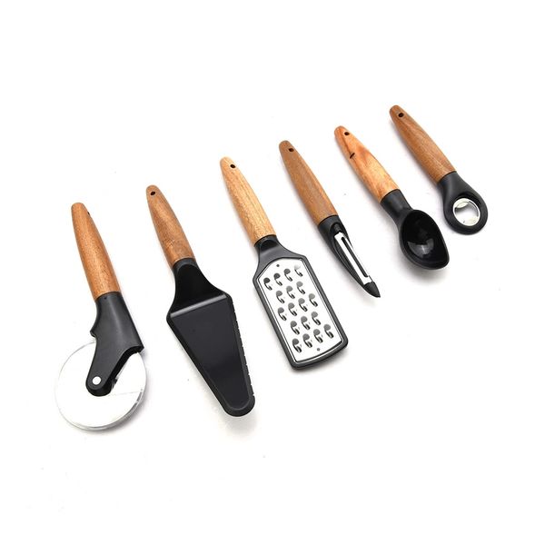 Conjunto de utensílios para Cozinha em Inox com Cabo de Madeira Conjunto de utensílios para Cozinha em Inox com Cabo de Madeira