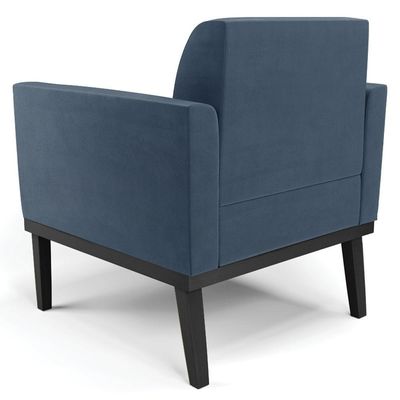 Sofá Namoradeira E 1 Poltrona Base Madeira Preto Maressa Suede Azul Marinho - Ibiza