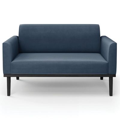 Sofá Namoradeira E 1 Poltrona Base Madeira Preto Maressa Suede Azul Marinho - Ibiza