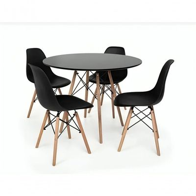 Jogo Jantar Mesa Moderna Eames Eiffel 90cm E 4 Cadeiras Eames Eiffel Preta.