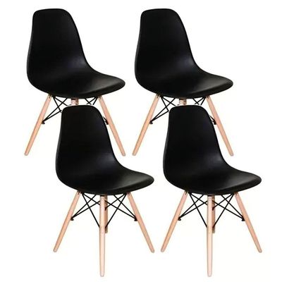 Jogo Jantar Mesa Moderna Eames Eiffel 90cm E 4 Cadeiras Eames Eiffel Preta.
