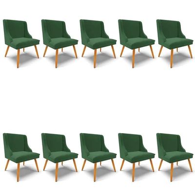Kit 10 Cadeiras Estofadas Para Sala De Jantar Pés Palito Lia Veludo Verde Esmeralda - Ibiza