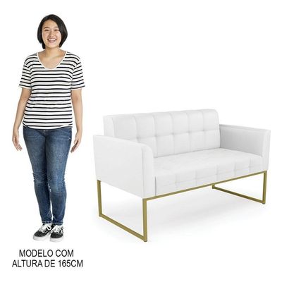 Sofá Namoradeira E 1 Poltrona Base Industrial Dourado Ana Sintético Branco - Ibiza