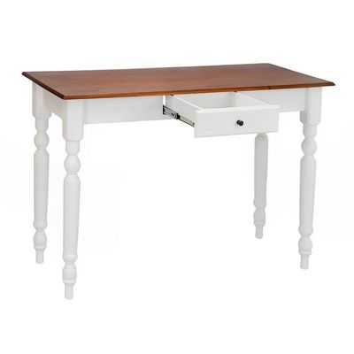 Aparador De Sala Ou Escrivaninha Rústico Madeira 1 Gavetas Com Pés Torneados - Branco Laca Com Tampo Imbuia Glazer