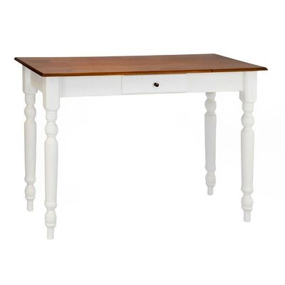 Aparador De Sala Ou Escrivaninha Rústico Madeira 1 Gavetas Com Pés Torneados - Branco Laca Com Tampo Imbuia Glazer