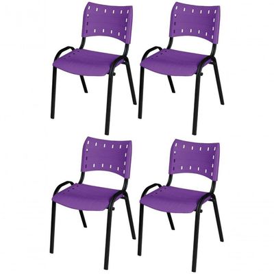 Cadeira Iso Base Preto Igreja, Escola, Escritório - Violeta Kit 4 Peças