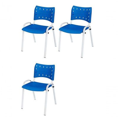 Cadeira Iso Base Branco Igreja, Escola, Escritório - Azul Kit 3 Peças
