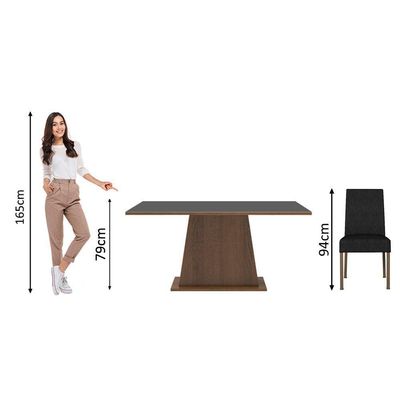 Conjunto Sala De Jantar Mesa Tampo De Madeira 6 Cadeiras Luciana Madesa Rustic Preto Oxford