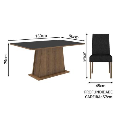 Conjunto Sala De Jantar Mesa Tampo De Madeira 6 Cadeiras Luciana Madesa Rustic Preto Oxford