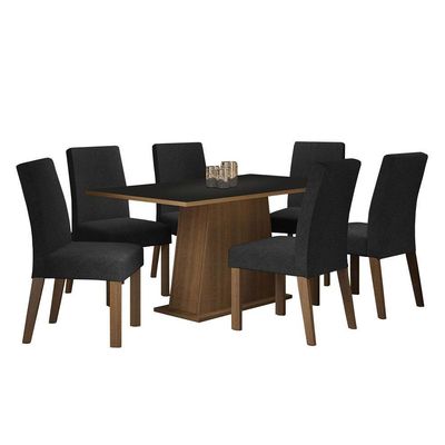Conjunto Sala De Jantar Mesa Tampo De Madeira 6 Cadeiras Luciana Madesa Rustic Preto Oxford
