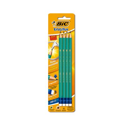 Lápis Grafite Bic Evolution Hexagonal HB Nº2 com Borracha 4 Unidades