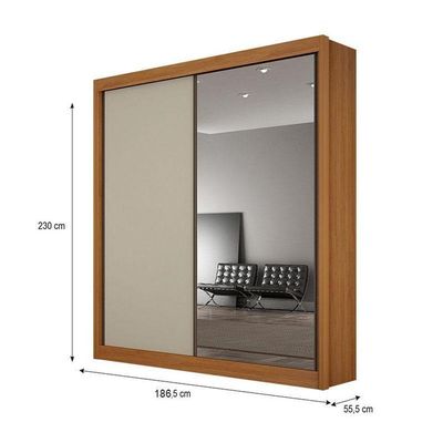 Guarda Roupa 2 Portas Com Espelho São Paulo Gold Cinamomo Off White – Leifer Móveis