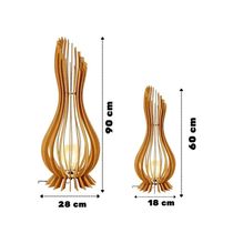 Abajur Grande De Chão Ana Maria Mdf Luminária - Mdf Cru - Kit Com 2 - 90x28cm E 60x18cm