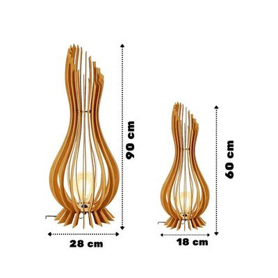 Abajur Grande De Chão Ana Maria Mdf Luminária - Mdf Cru - Kit Com 2 - 90x28cm E 60x18cm