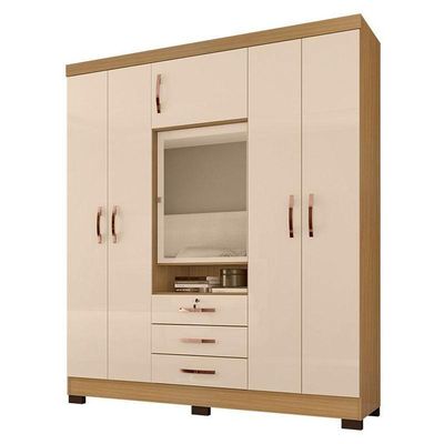 Guarda Roupa Casal Imperial Com Armário Multiuso Egito E Cômoda Madri Carvalho Americano Off White - Incorplac