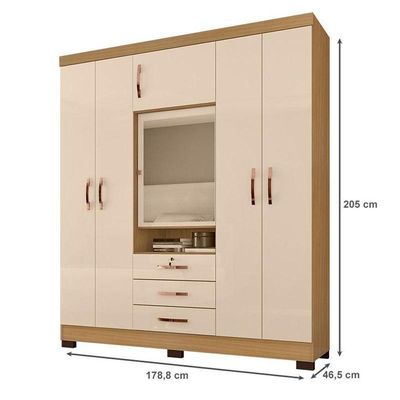 Guarda Roupa Casal Imperial Com Cômoda Sapateira Cannes Carvalho Americano Off White – Incorplac