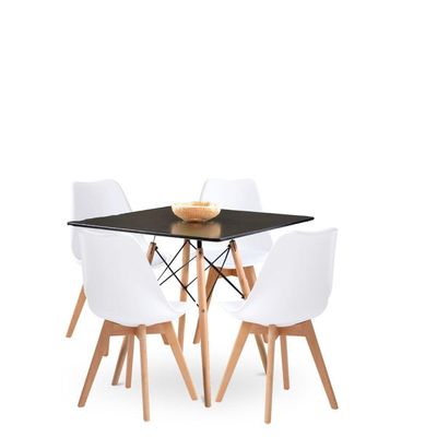Mesa Moderna Quadrada Eiffel Eames 90cm Preta E 4 Cadeira Leda Ergonomica Moderna Branca