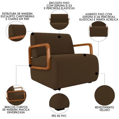 Poltrona Decorativa Orgânica Para Sala Kit 2 Belarus K04 Veludo Marrom - Mpozenato