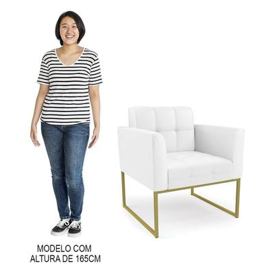 Poltrona Base Industrial Dourado Kit 2 Ana Sintético Branco - Ibiza