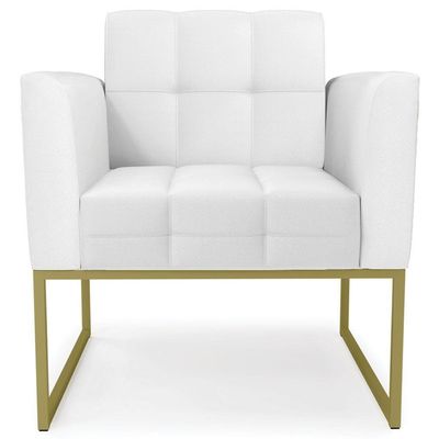Poltrona Base Industrial Dourado Kit 2 Ana Sintético Branco - Ibiza