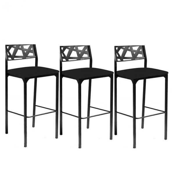 Kit 3 Banquetas Eliza Gourmet Para Cozinha,bancada Ou Area Externa Corino Preto-gat Magazine