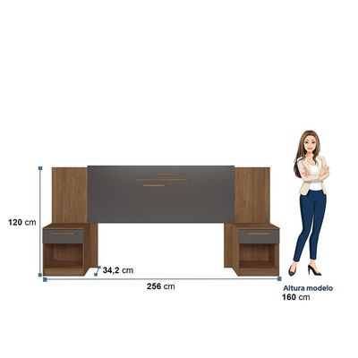 Cabeceira para Cama Box Casal Santos Andirá Loanda com 2 Gavetas 256cm de largura Jatobá com Grafite