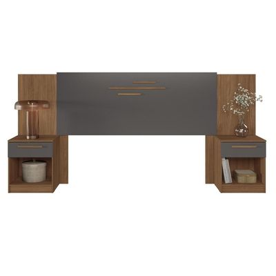 Cabeceira para Cama Box Casal Santos Andirá Loanda com 2 Gavetas 256cm de largura Jatobá com Grafite