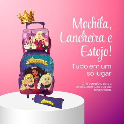 Kit Mochila Infantil Escolar Com 3 Peças Princesas Rosa-roxo