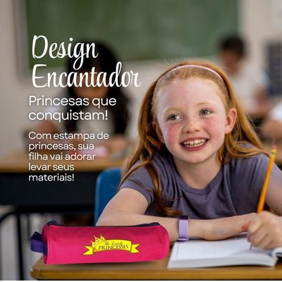 Kit Mochila Infantil Escolar Com 3 Peças Princesas Rosa-roxo