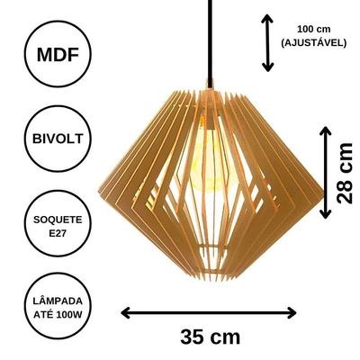 Luminária Teto Tipo Pendente Safira Mdf - Completa Mdf Cru
