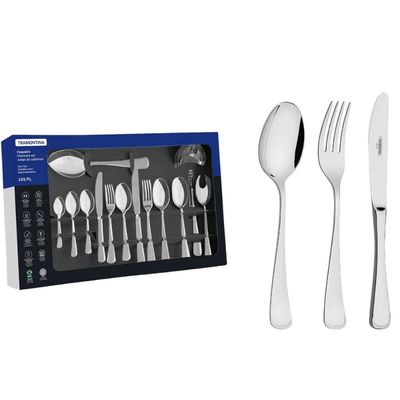 Faqueiro 101 Peças Tramontina Mônaco Inox com Facas de Mesa Alto Brilho Detalhes no Cabo