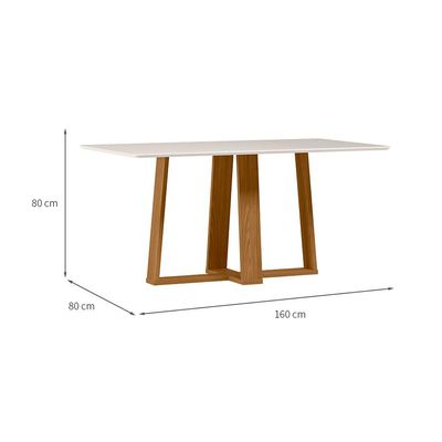 Mesa de Jantar Retangular com Tampo de Vidro Rubi Off White e Ypê 160 cm