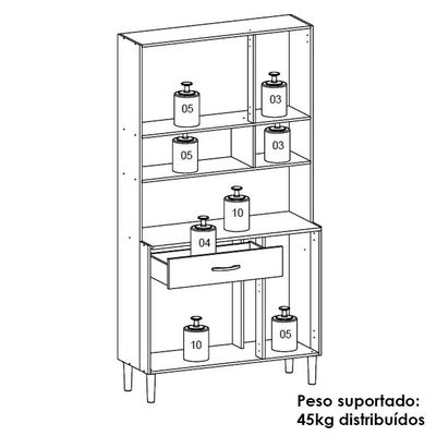 Kit Cozinha 6 portas 1 gaveta 91 Cm Golden Ktp Nogueira Off White Cp Ripado