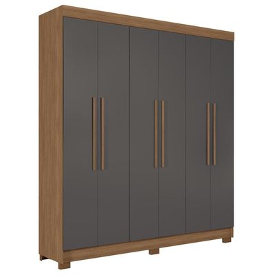 Guarda-Roupa Casal Santos Andirá Toledo com 6 Portas, 2 Gavetas e 5 Prateleiras 194,4cm de largura Jatobá com Grafite