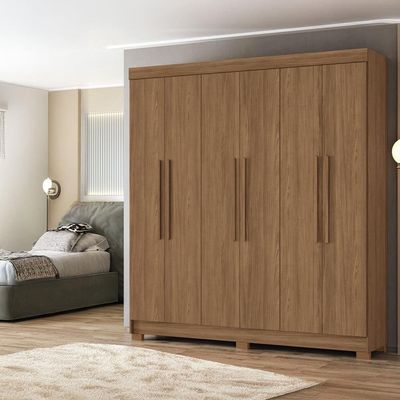 Guarda-Roupa Casal Santos Andirá Toledo com 6 Portas, 2 Gavetas e 5 Prateleiras 194,4cm de largura Jatobá