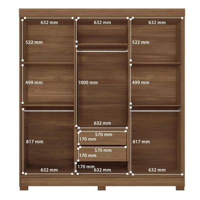 Guarda-Roupa Casal Santos Andirá Toledo com 6 Portas, 2 Gavetas e 5 Prateleiras 194,4cm de largura Jatobá
