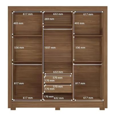 Guarda-Roupa Casal Santos Andirá Maringa com 3 Portas de Correr, 2 Gavetas e 5 Prateleiras 194,4cm de largura Jatobá com Grafite