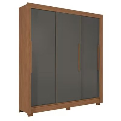 Guarda-Roupa Casal Santos Andirá Maringa com 3 Portas de Correr, 2 Gavetas e 5 Prateleiras 194,4cm de largura Jatobá com Grafite